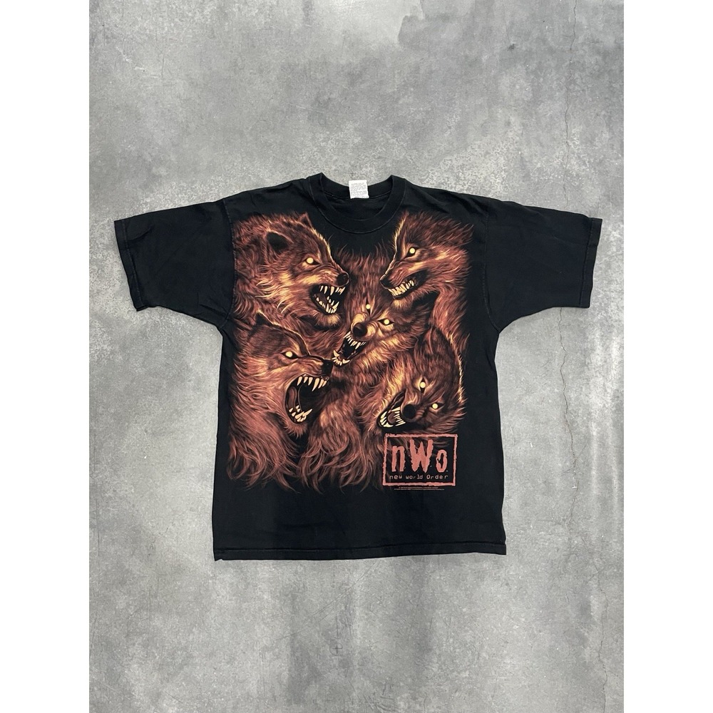 Liquid Blue nWo Wolfpac Wrestling Shirt Men XL Black Excellent Vintage 90s AOP
